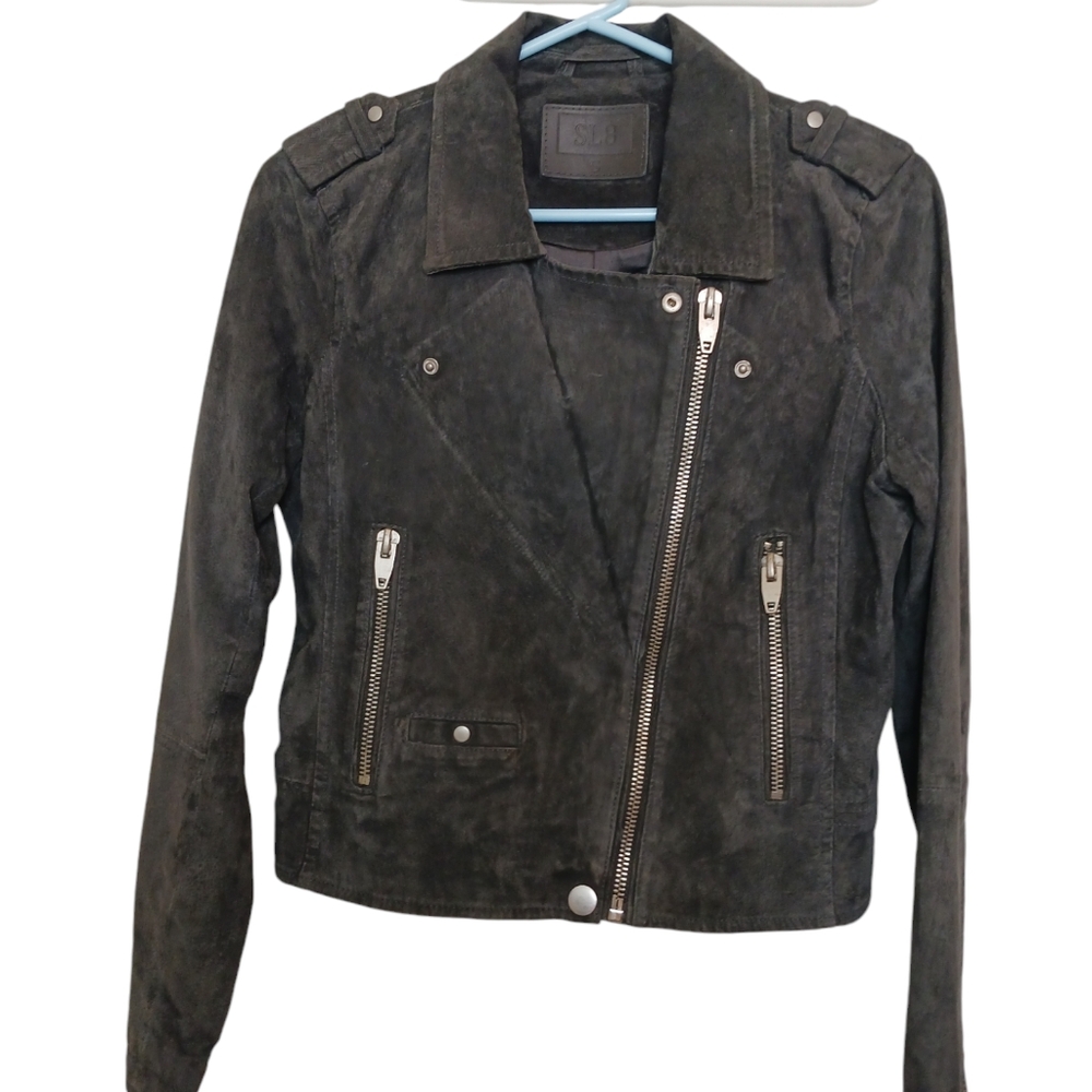 SL8 Blank Nyc Gray Green suede leather moto jacket Biker Casual women’s small